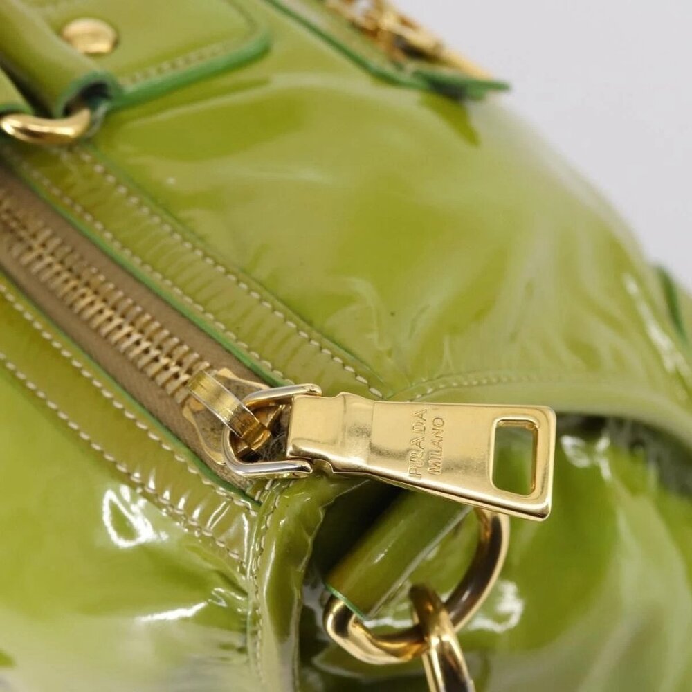 PRADA Hand Bag Enamel 2way Green Gold Auth - Picture 12 of 15